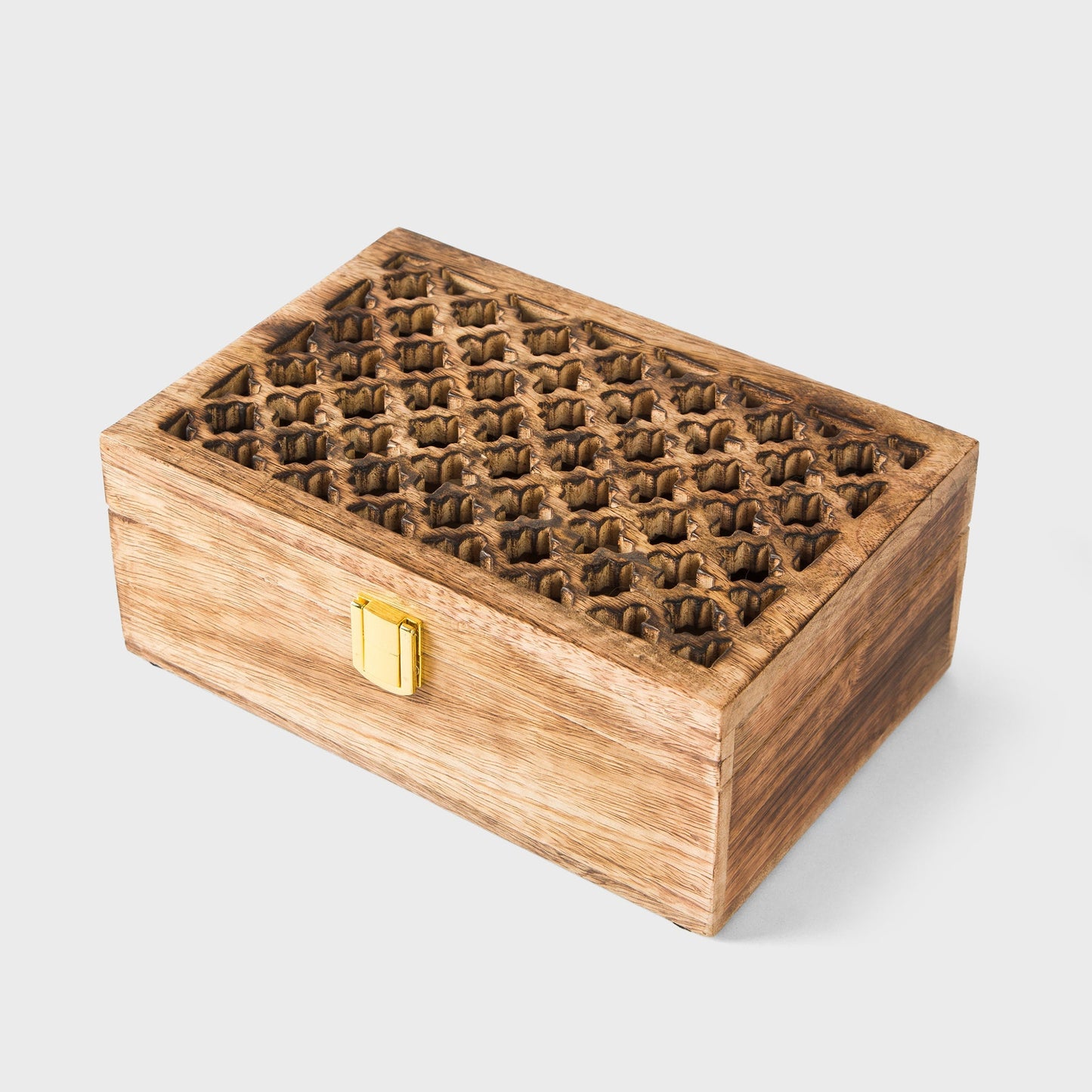 Mango Wood Trellis Keepsake Box with Compartments, Medium Burnt