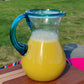Hand Blown Glass Pitcher – Aqua Rim and Handle