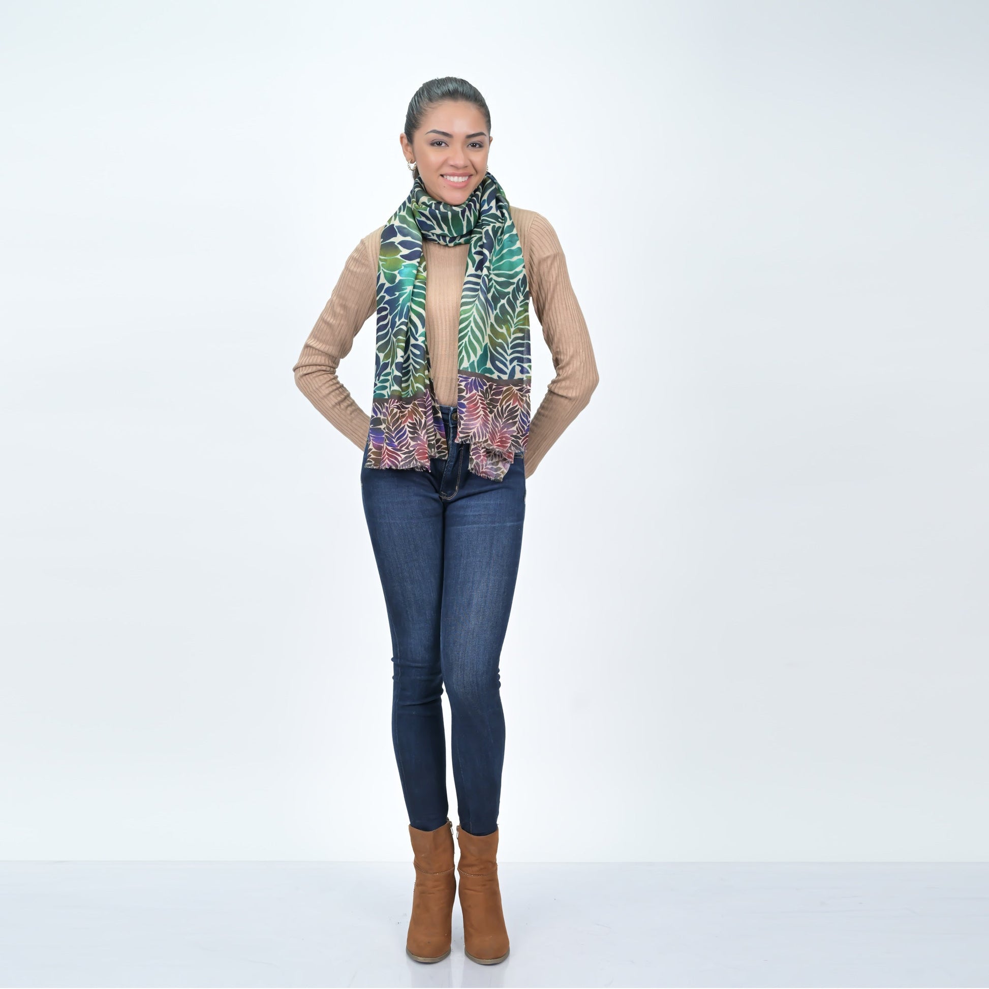 Fern Wool Twill Scarf - Blue Green