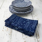 Set of 4 Navy Hand Block Print Cotton Napkins, Fish Pattern Coastal Table Linens