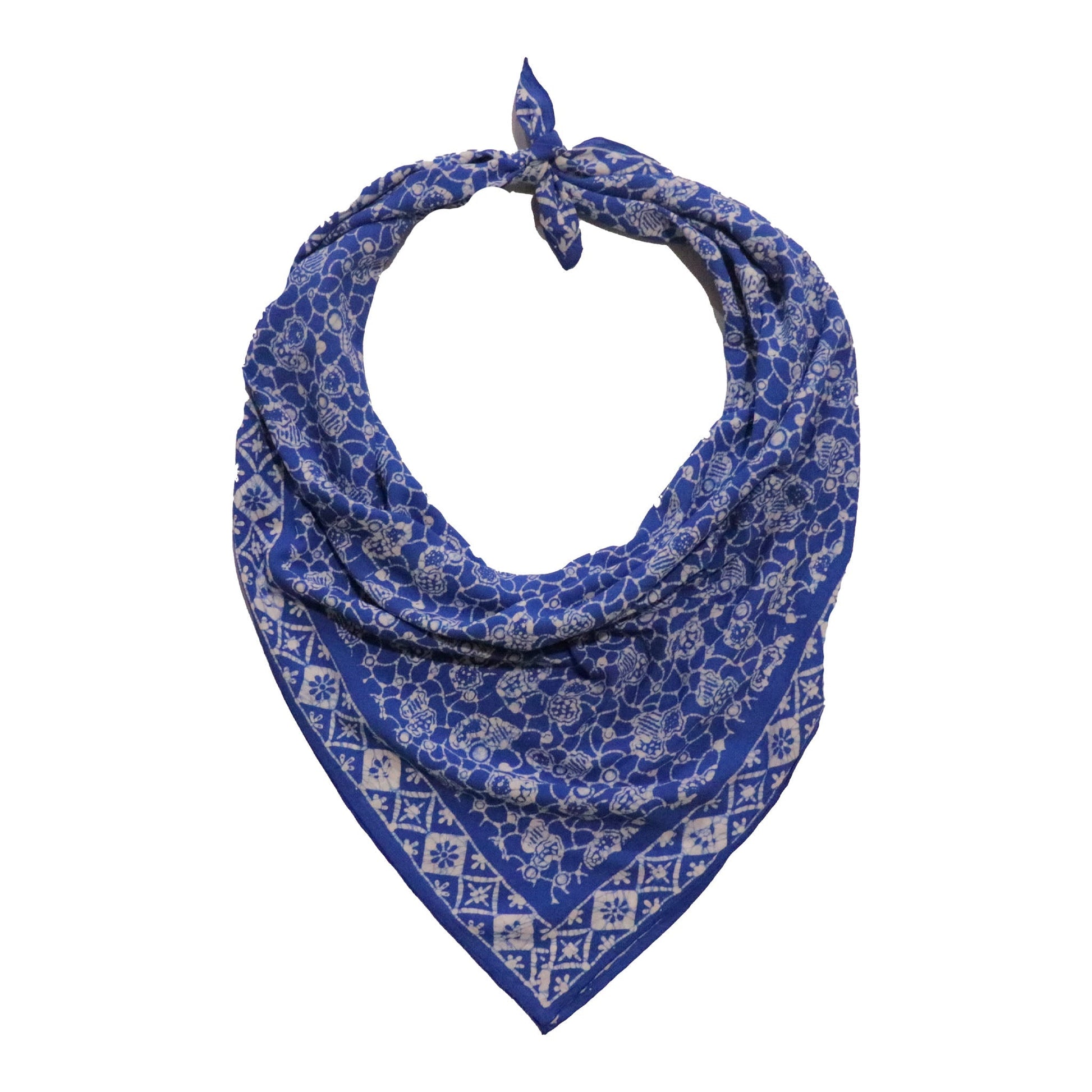 Large 39" Hand Dyed Batik Bandana, 100% Soft Cotton, Boulder, Blue