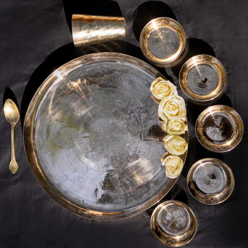 Bronze (Kansa) high hiped plate (Thaali) Set (13.5")