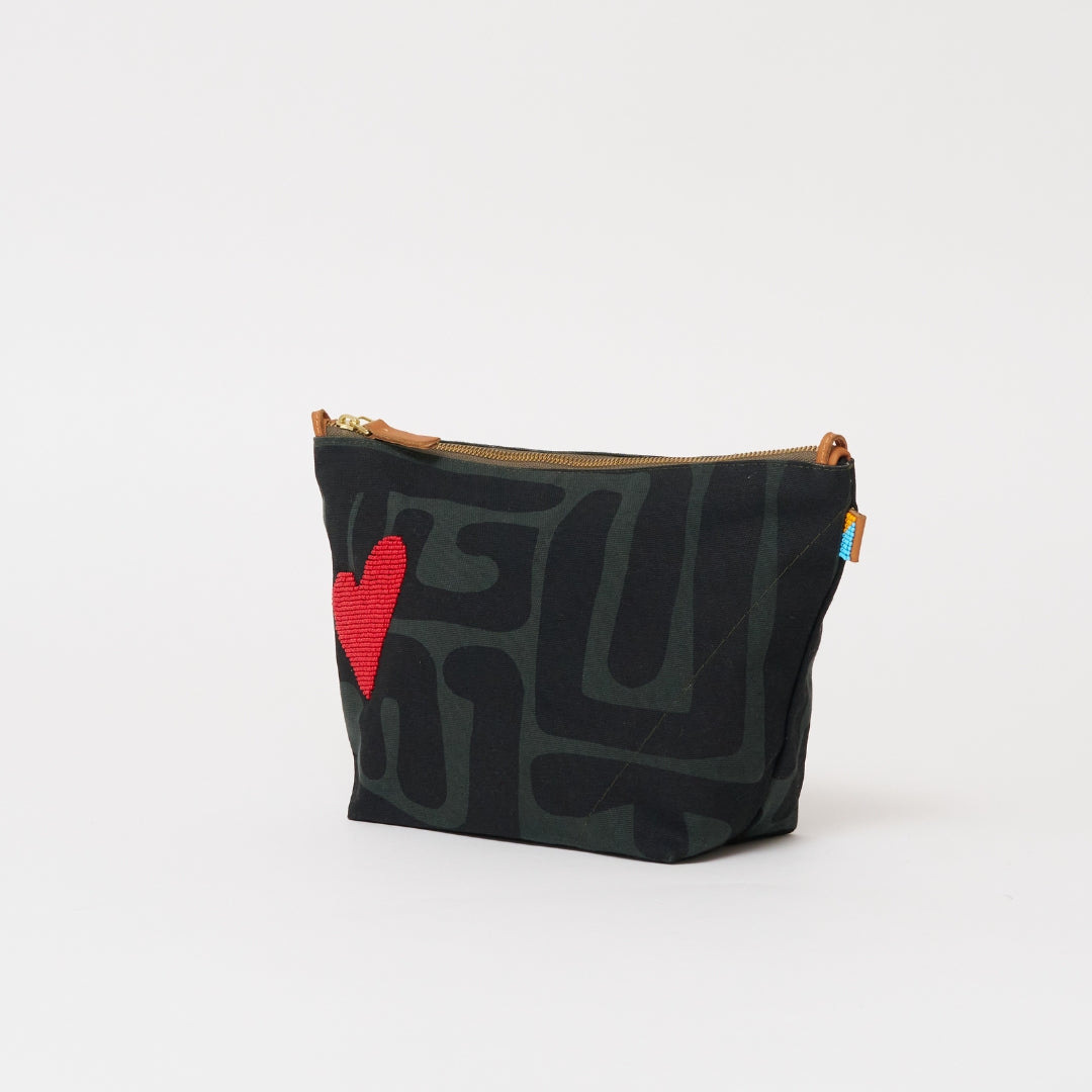 XLarge Convertible Pouch - Safari Kuba with Red Beaded Heart