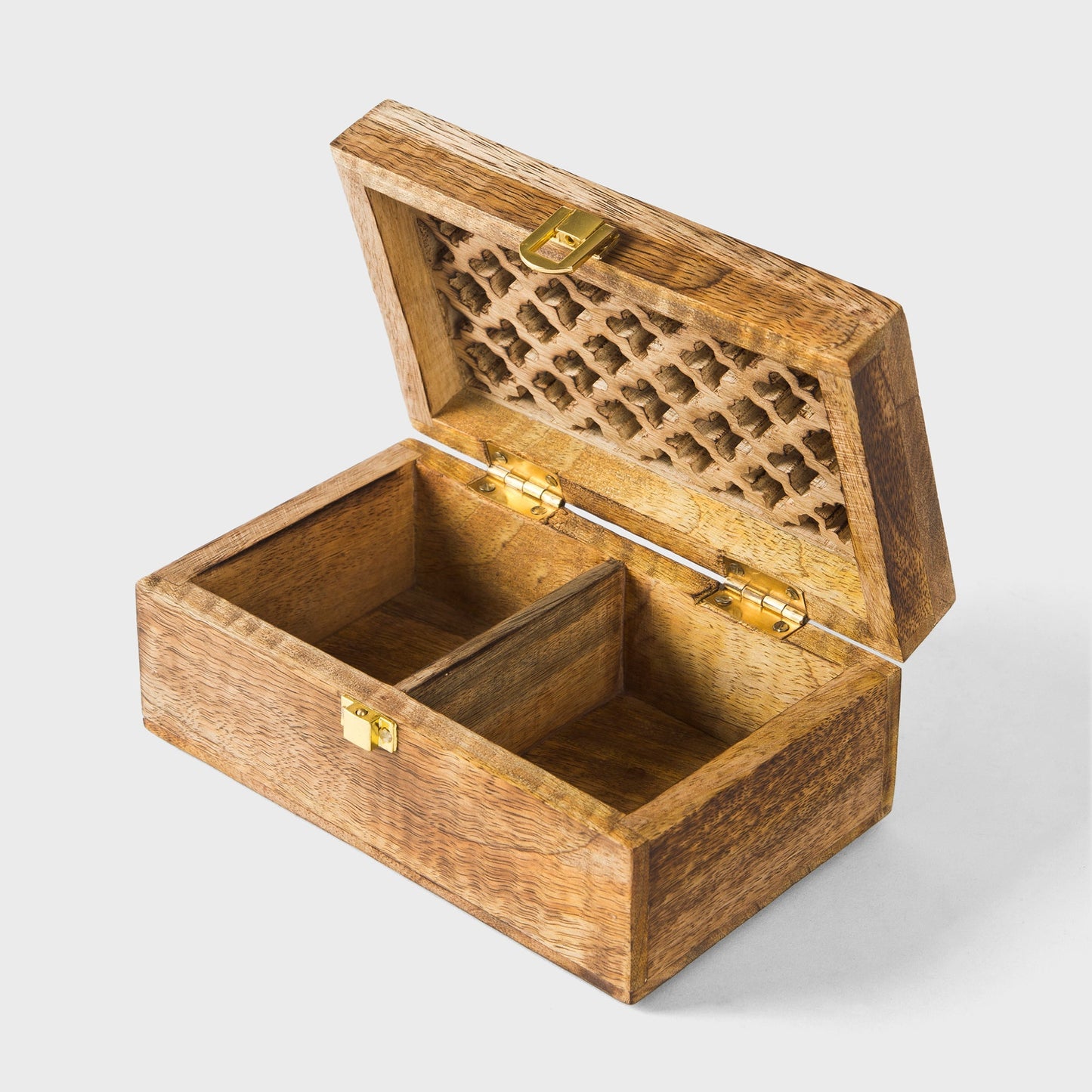 Mango Wood Trellis Keepsake Box with Compartments, Medium Burnt