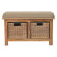 Solid Wood Rattan Basket Linen Upholstered Bench