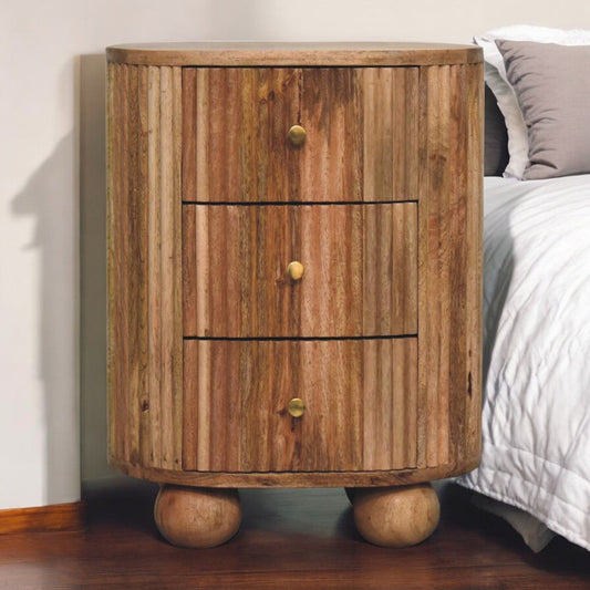 Solid Wood Soba Ball 3-Drawer Bedside Table