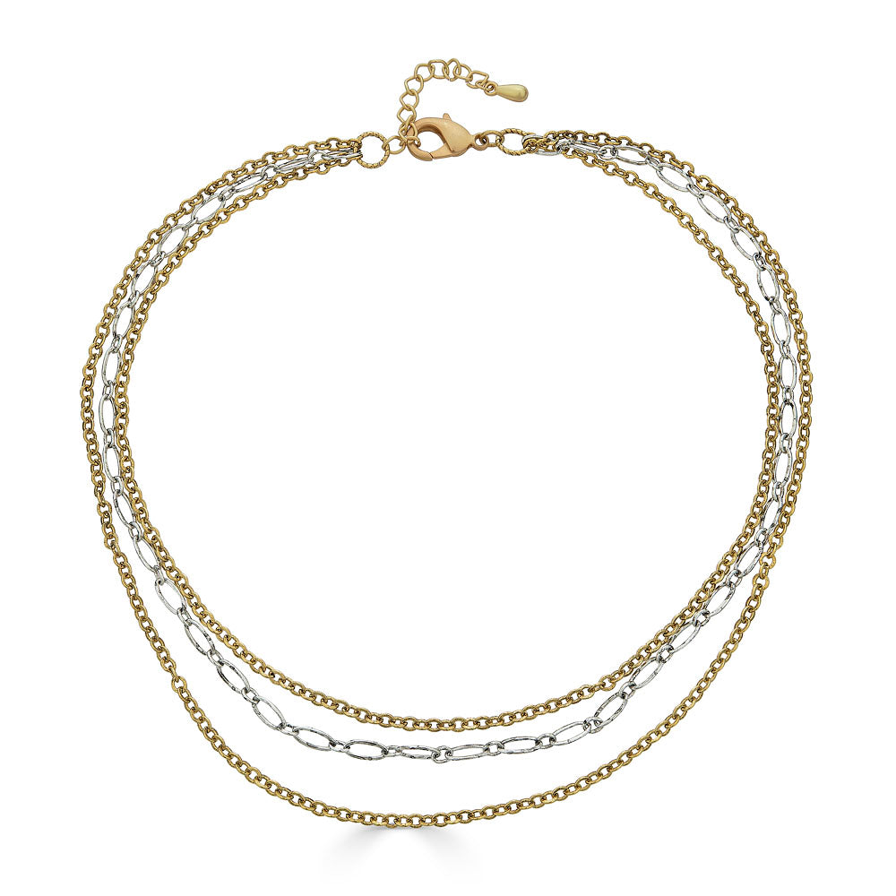 Mixed Metal Delicate Three Strand Necklace