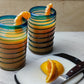 Set of 6 Glasses with an Aqua Spiral Design