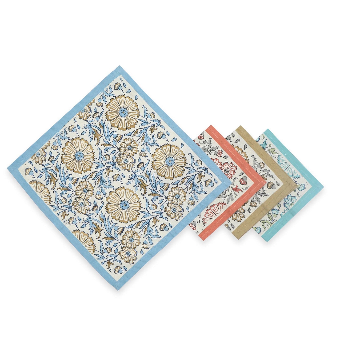 STREAMLINE 16"x16" Hand Block Printed Napkins - Set of 4. Cotton - Fair Trade - Artisan Made