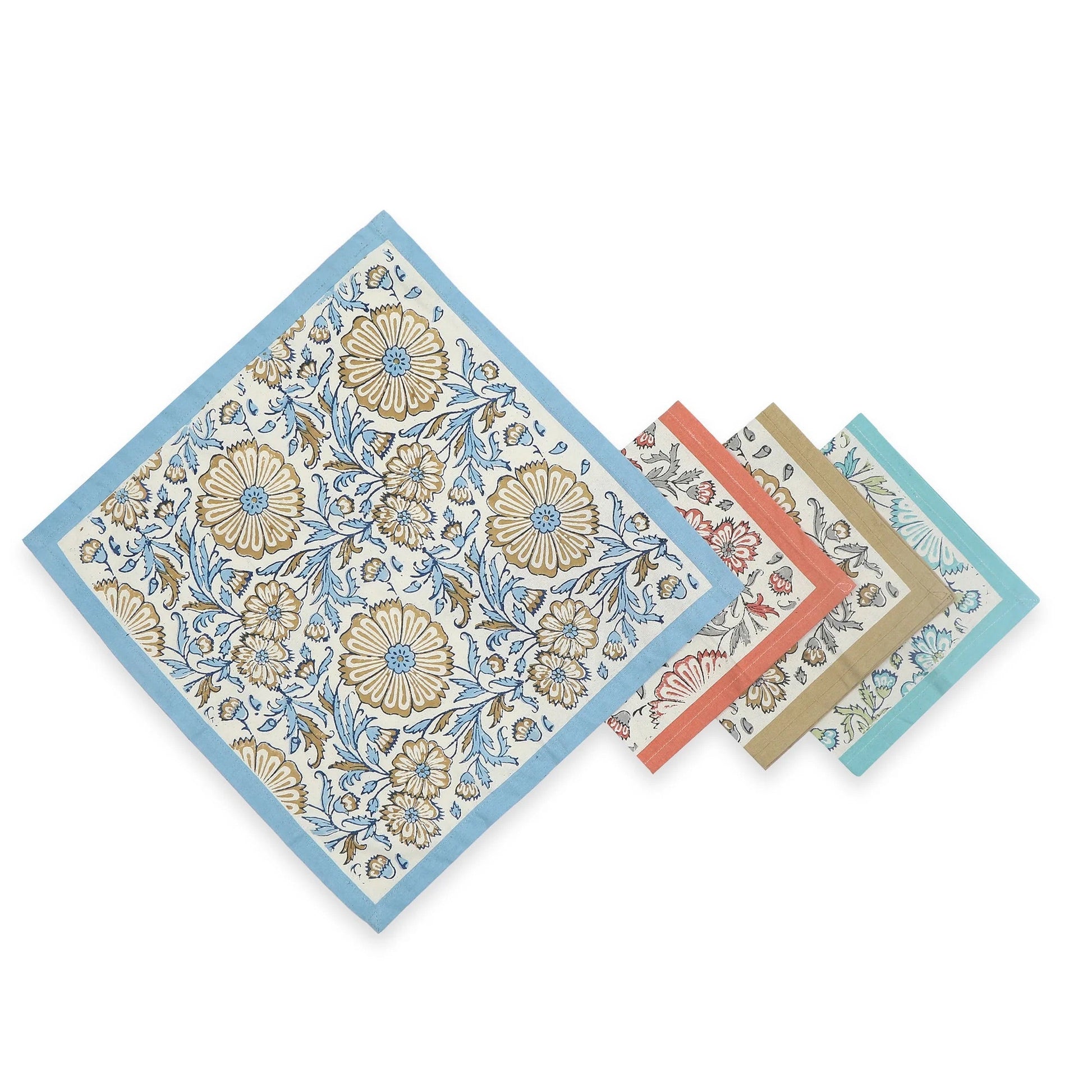 STREAMLINE 16"x16" Hand Block Printed Napkins - Set of 4. Cotton - Fair Trade - Artisan Made