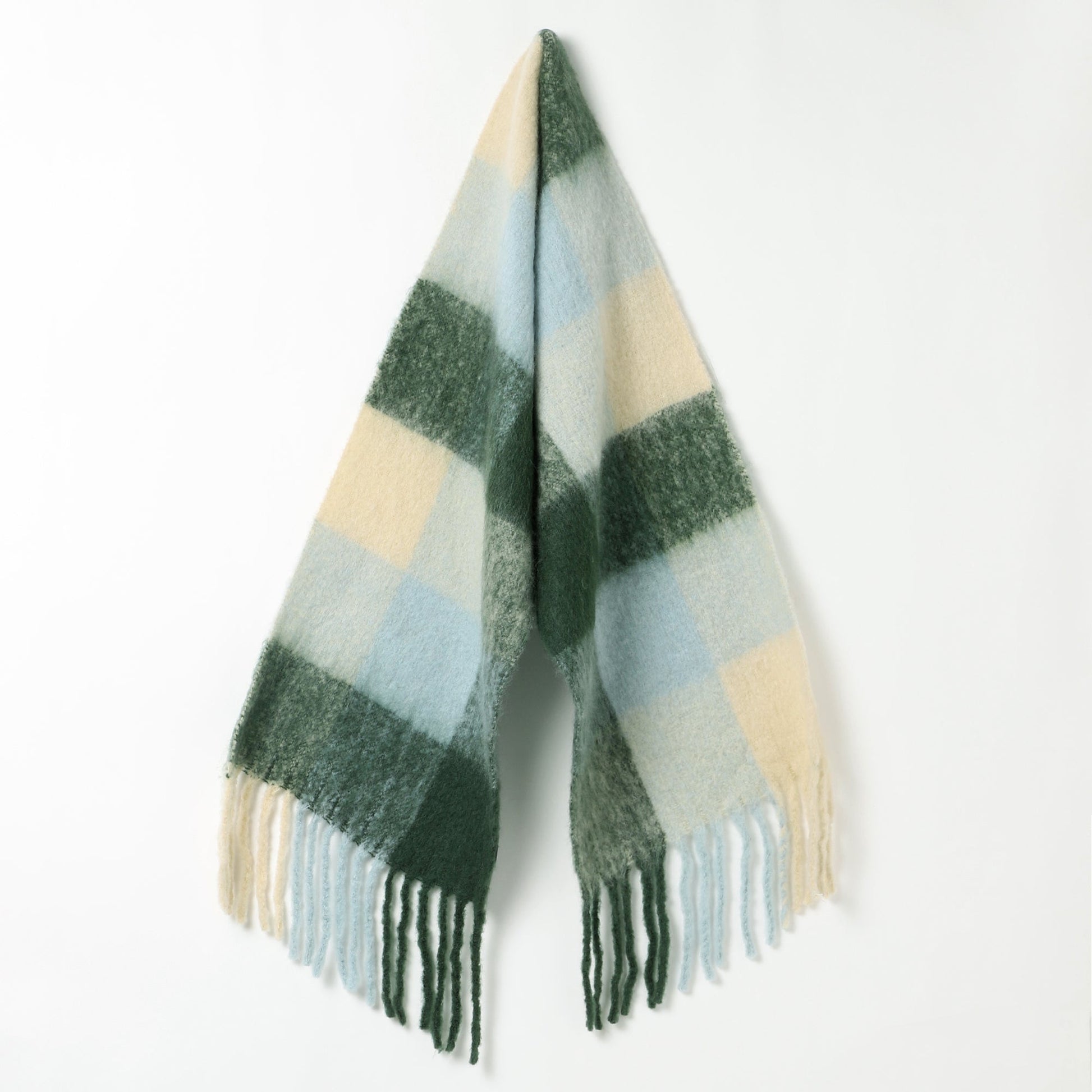 Brushed Checkered Print Scarf - Beige Olive