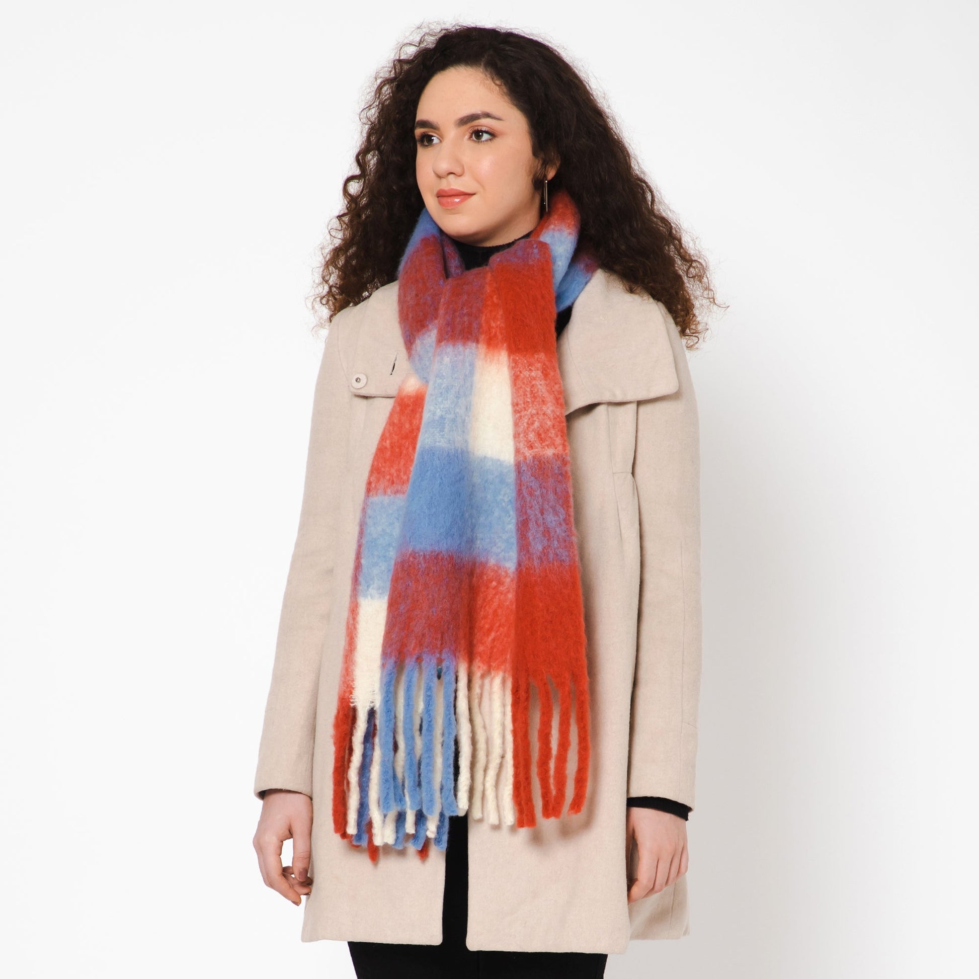 Brushed Checkered Print Scarf - Lilac Red