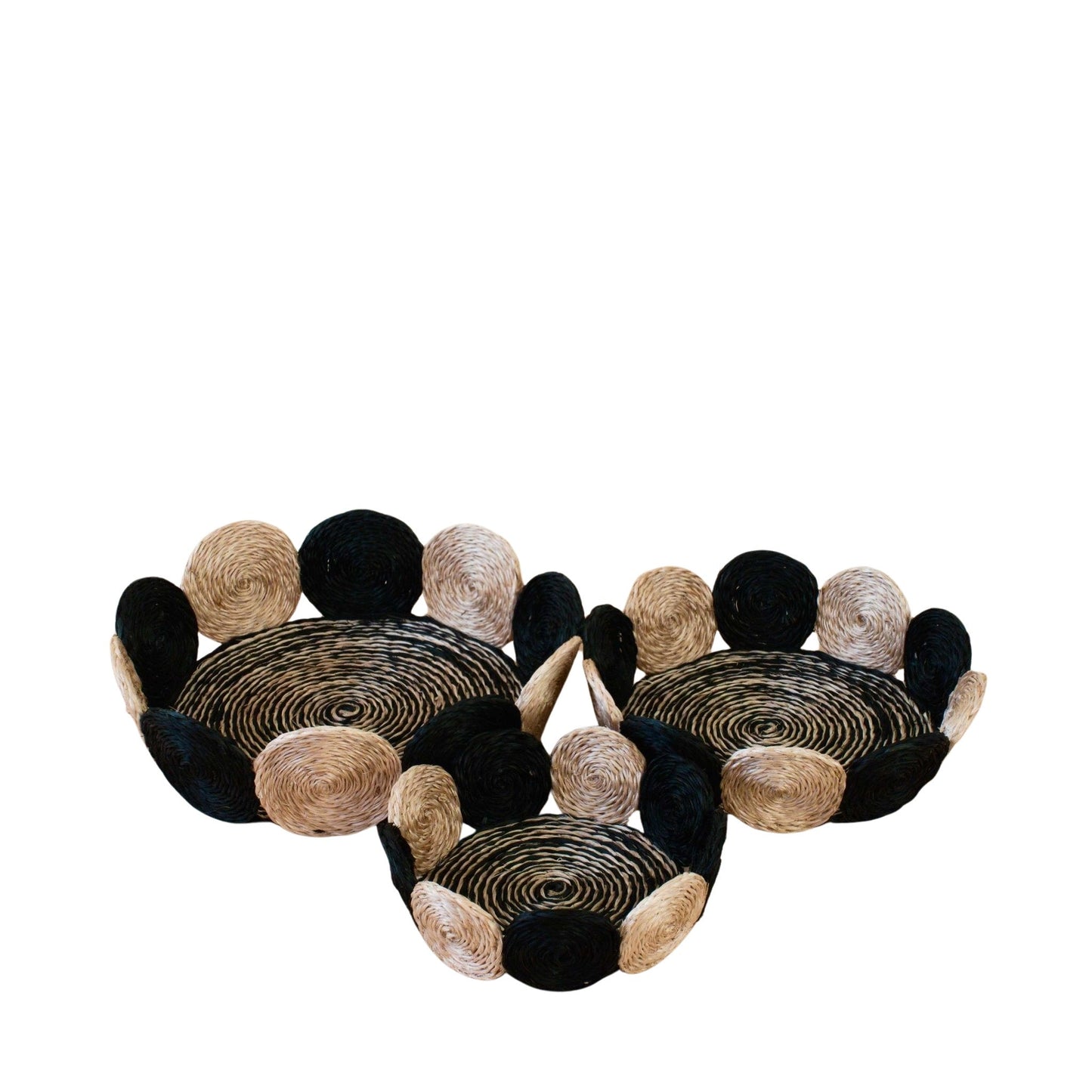 S/3 Black and White Abaca Fruit Basket