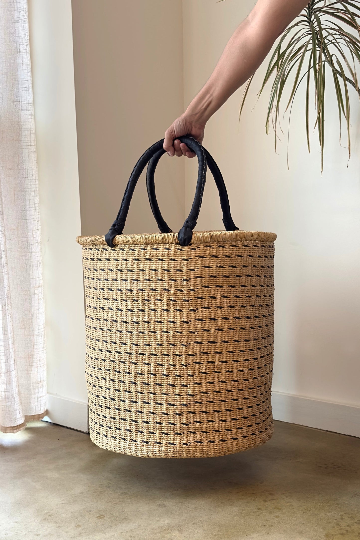 Natural w/ Black Horizontal Dashes Laundry Hamper