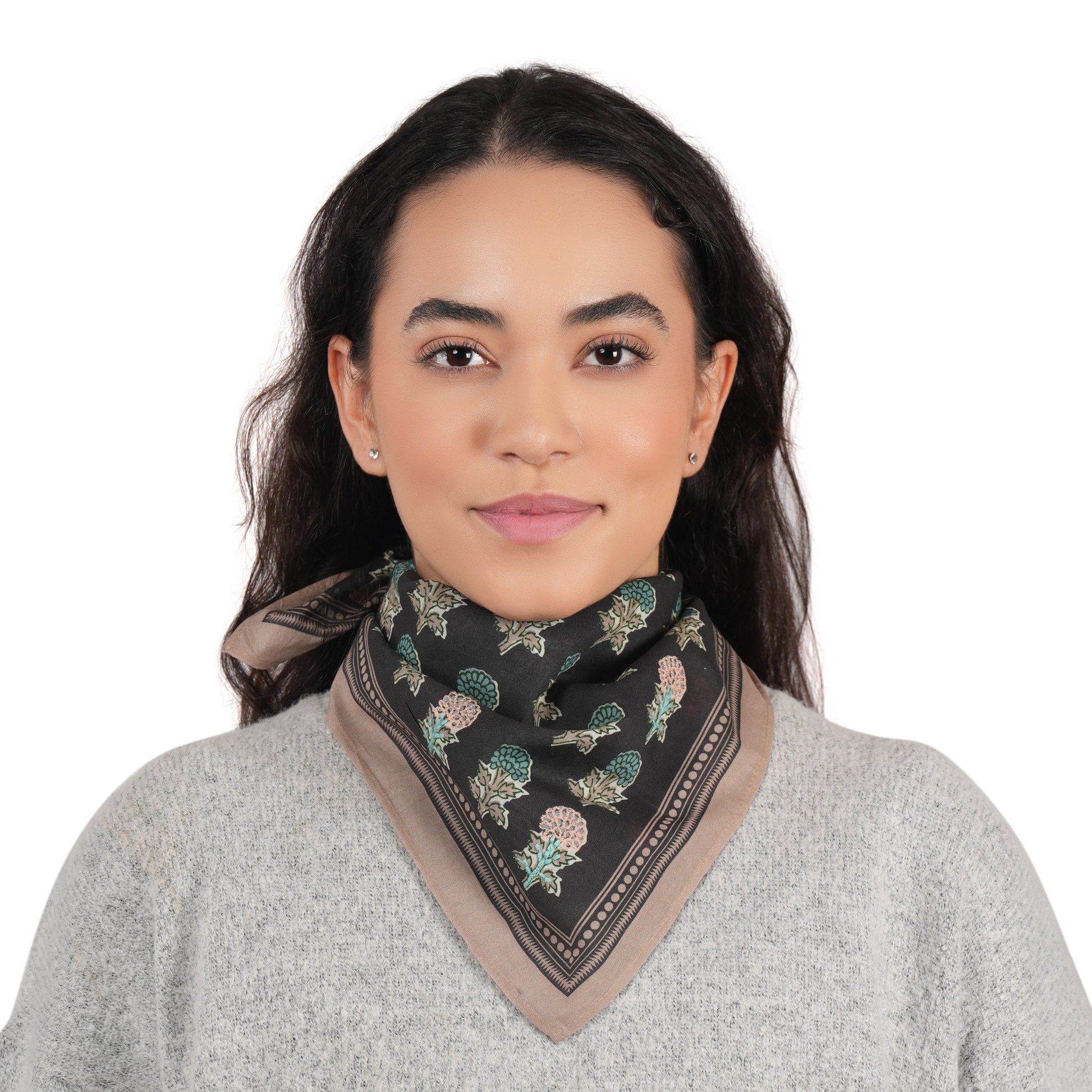 Heritage Bloom Embroidered Bandana - Dark Grey