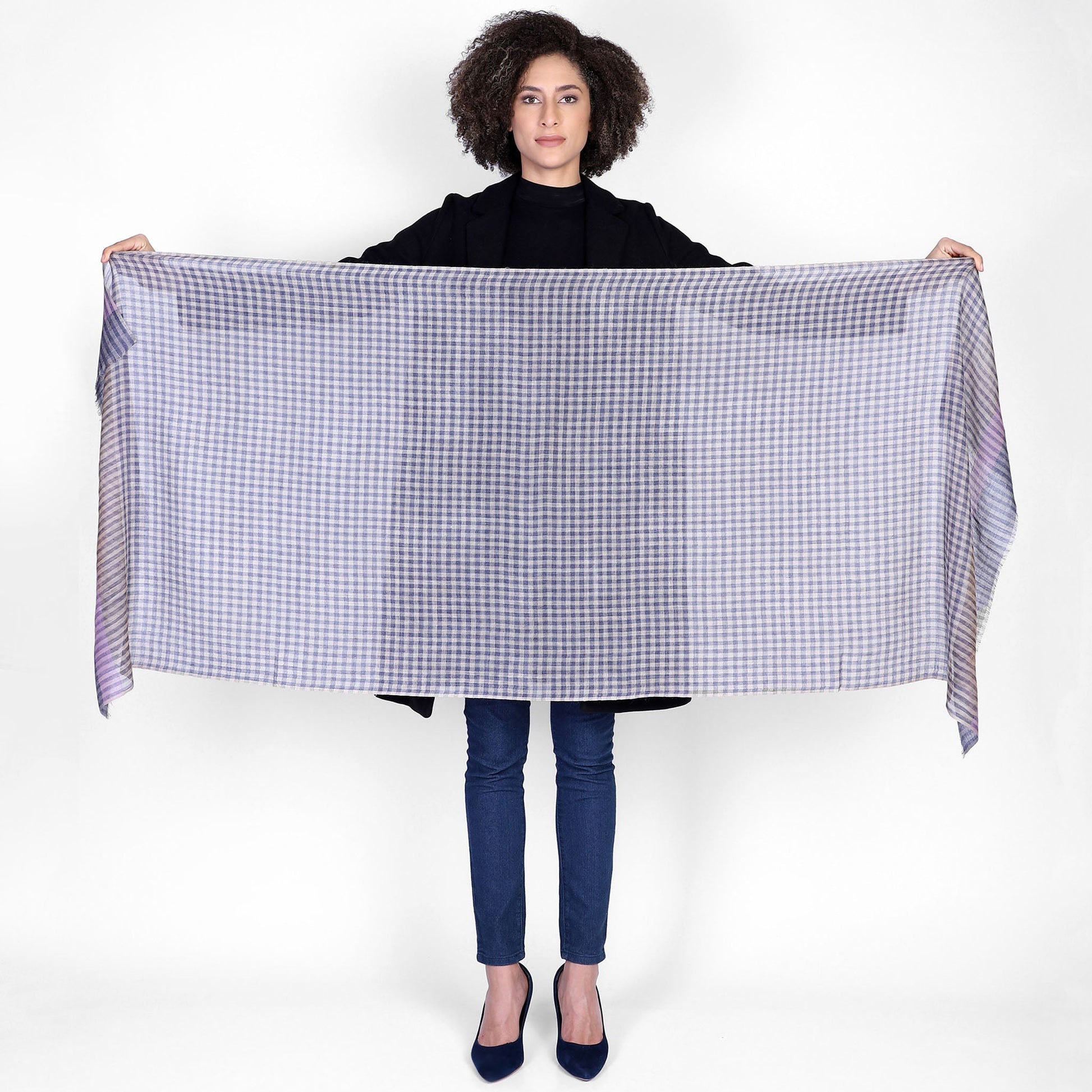 Classic Mini Plaid Scarf - Dark Blue