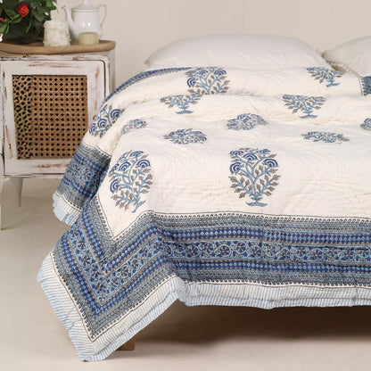 Mughal Florals Blockprinted Reversible Quilts (60" x 90")