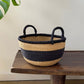 Handwoven Natural & Black Stripe Bolga Basket - Large Round