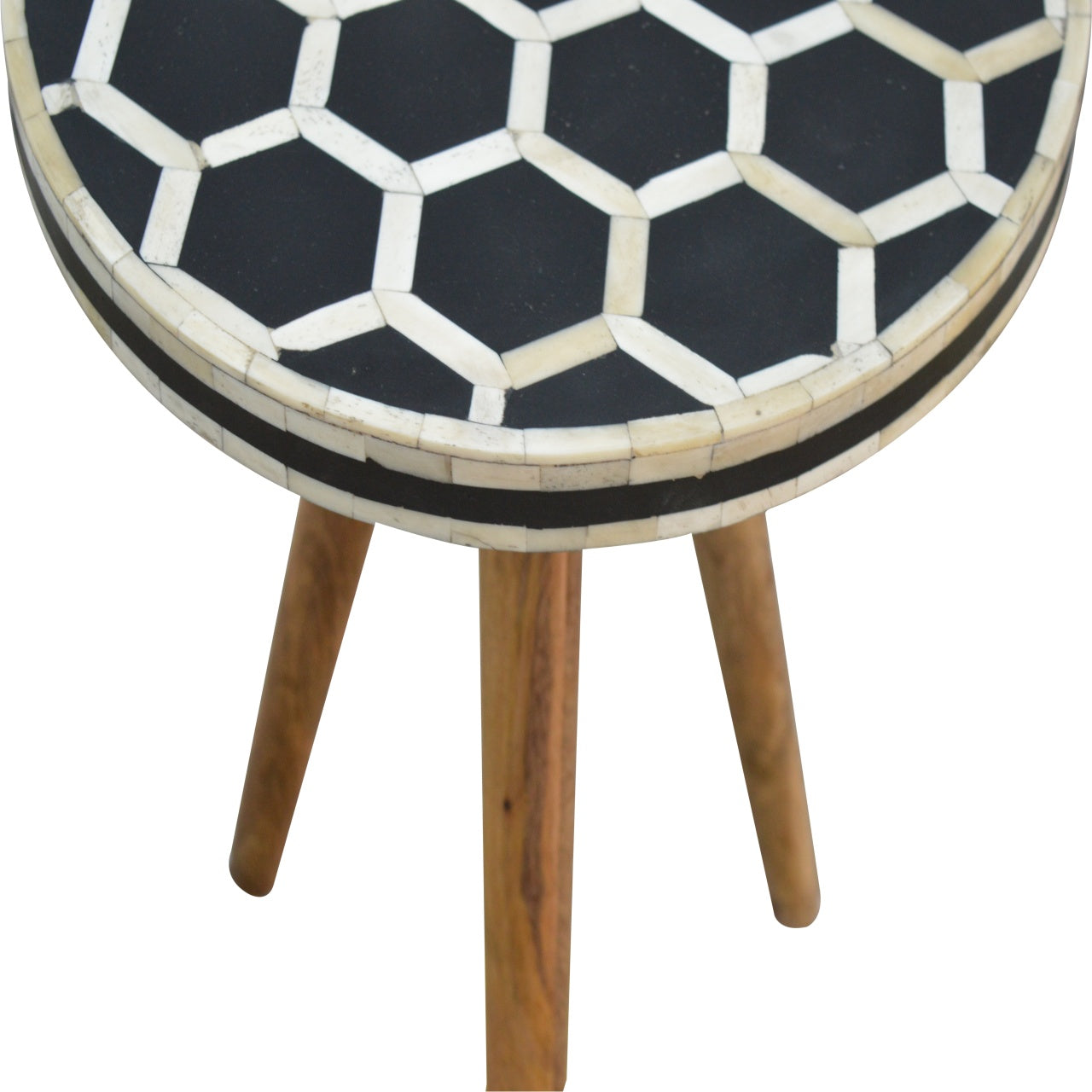 Solid Wood Bone Inlay Tripod Stool, Black and White