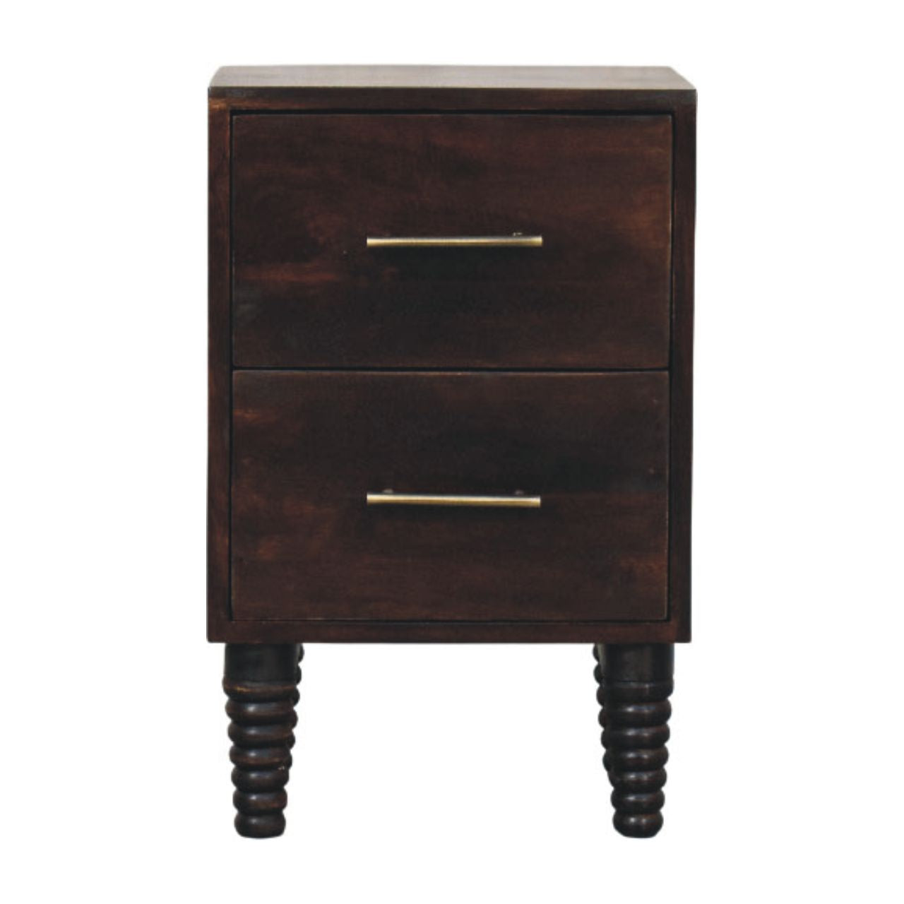 Solid Wood Spindle Mocha Bedside Table