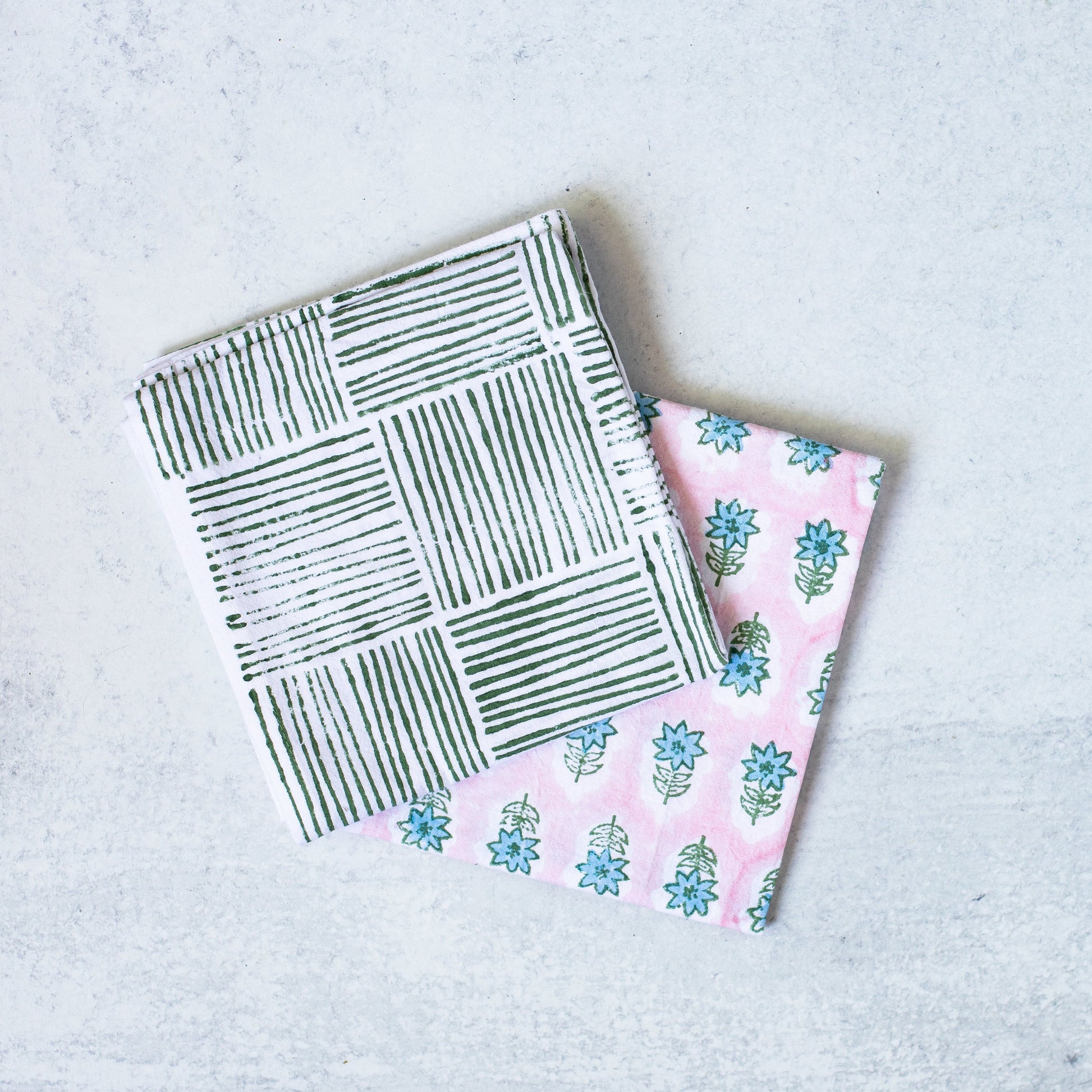 S/2 Tea Towel Set - Lily Rose & Stripe Sage