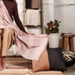 Silica Rose In Shades of Salmon Gray Stripes Pattern Soft Handwoven Merino Throw
