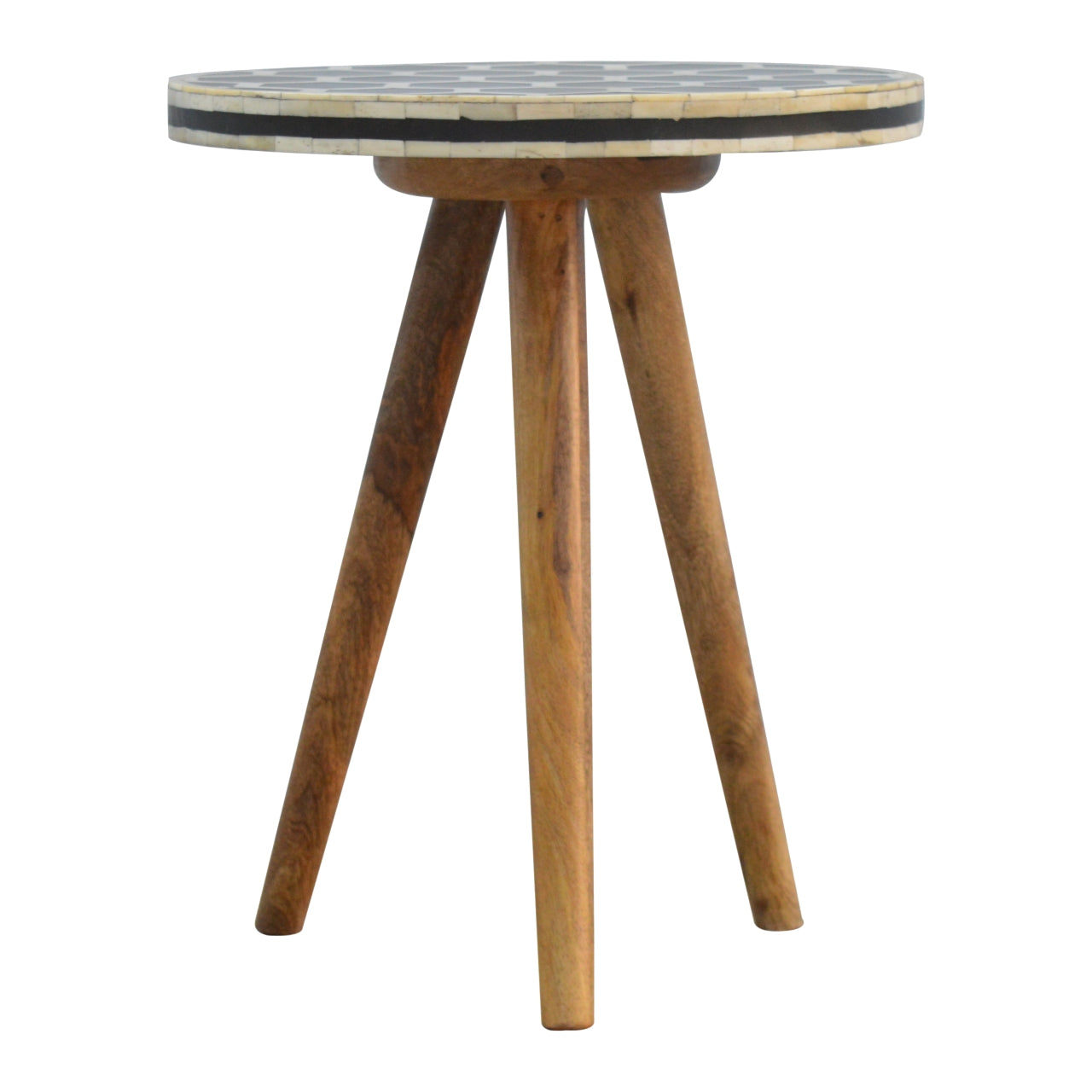 Solid Wood Bone Inlay Tripod Stool, Black and White