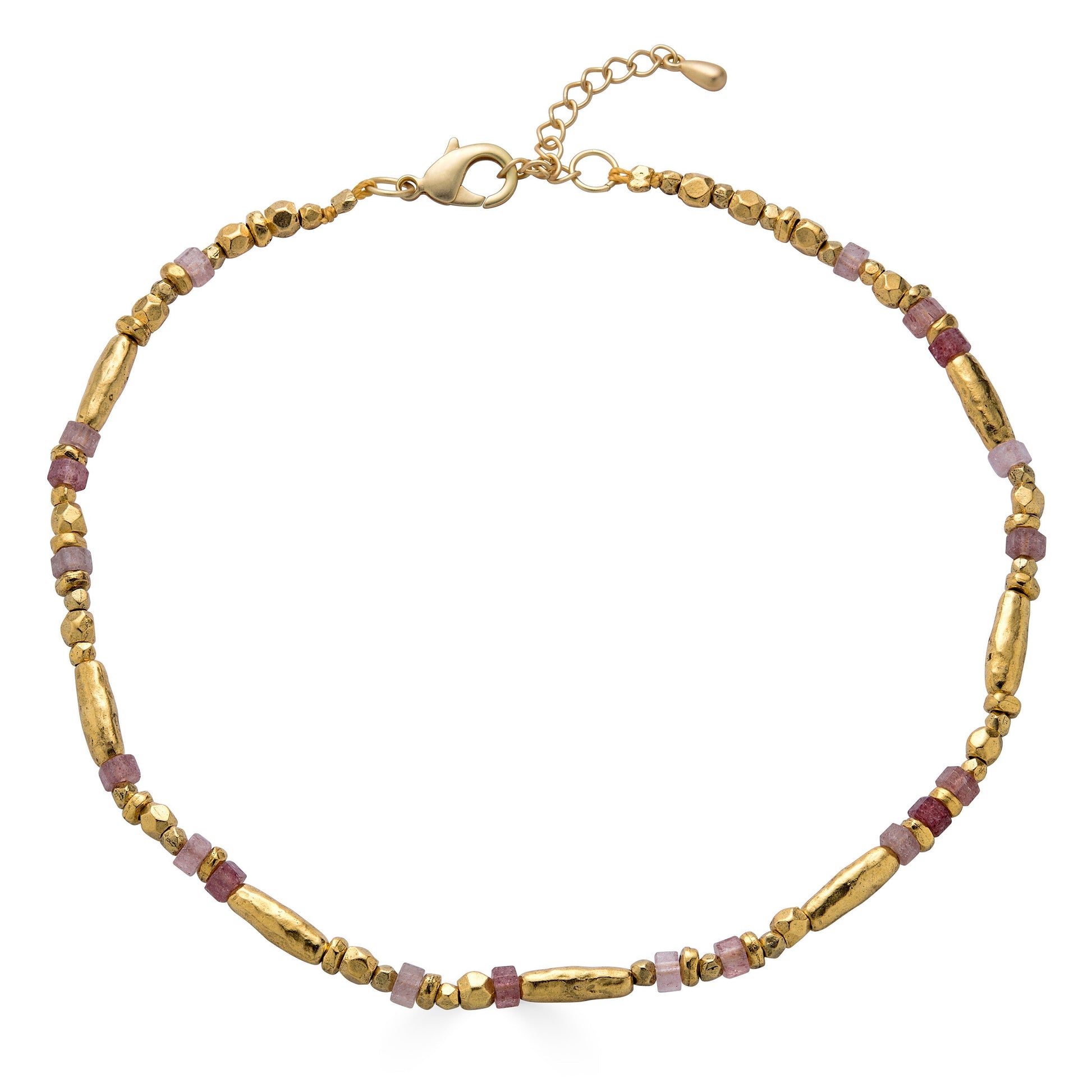 Pink Strawberry Quartz Bead Necklace