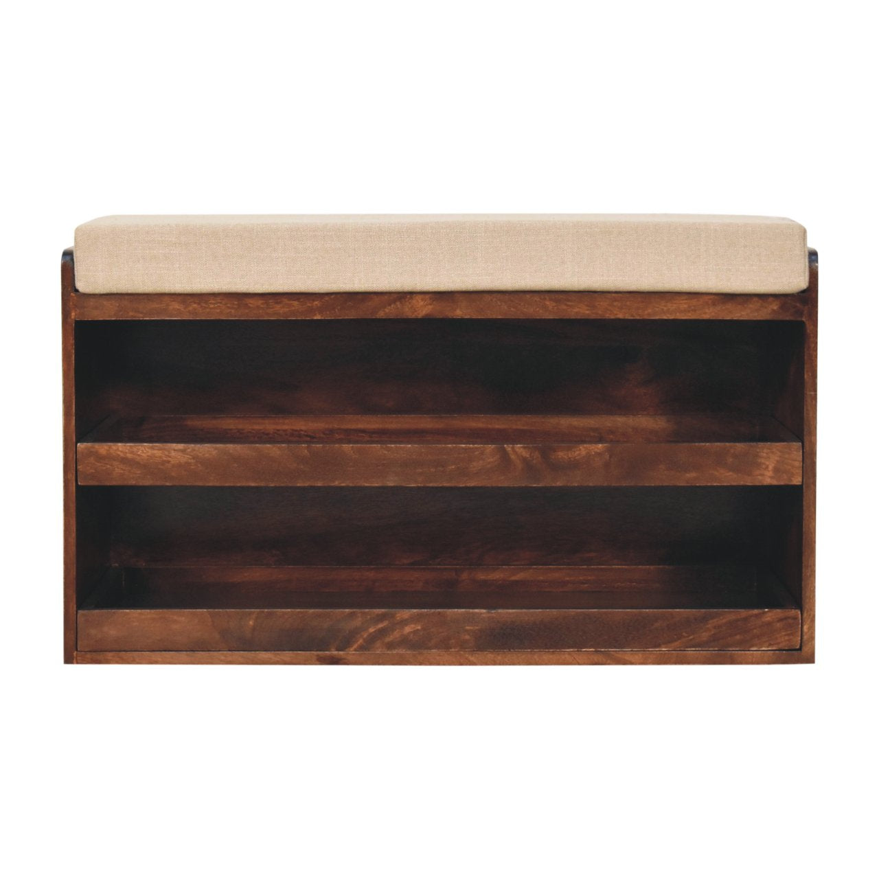 Solid Wood California Walnut & Mud Linen Pull out Shoe Bench