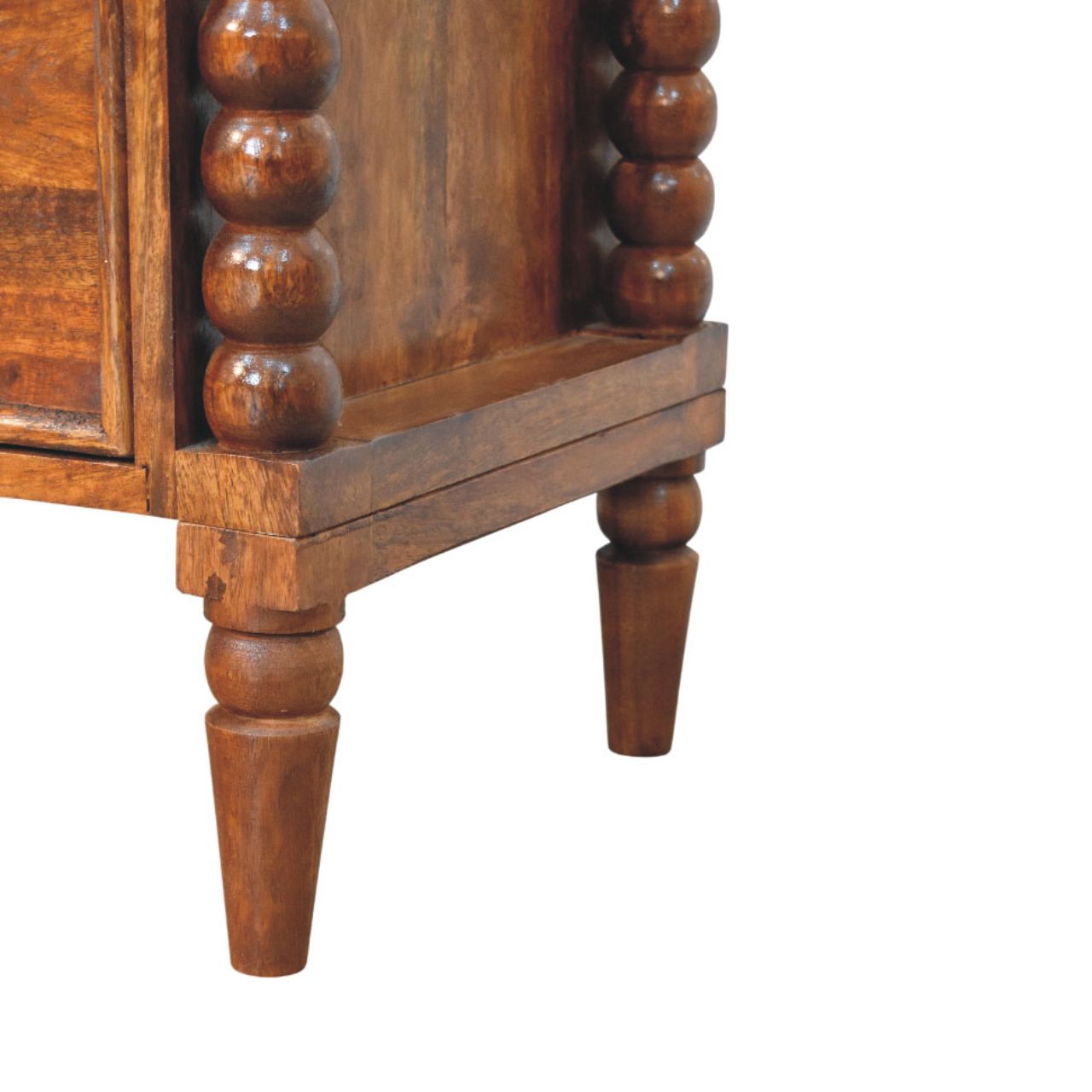 Solid Wood Spindle Beaded Bedside Table 2 Drawers Brown