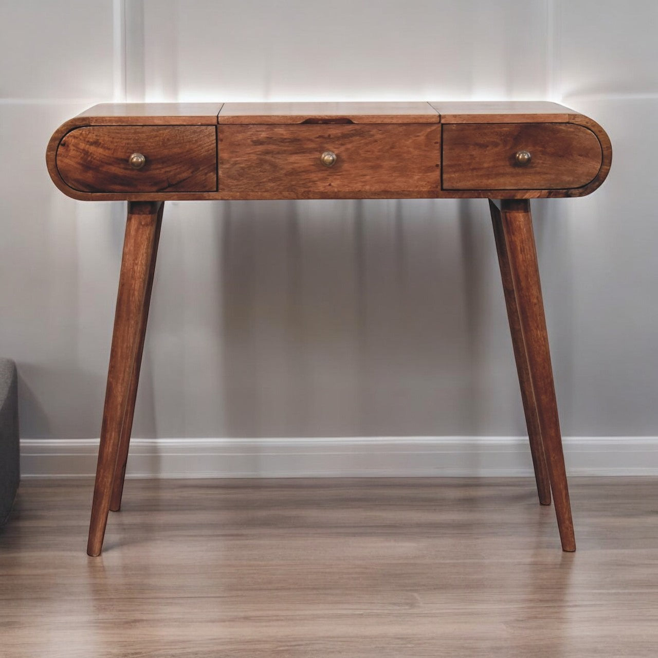 Solid Wood Honey Caramel Round Dressing Table