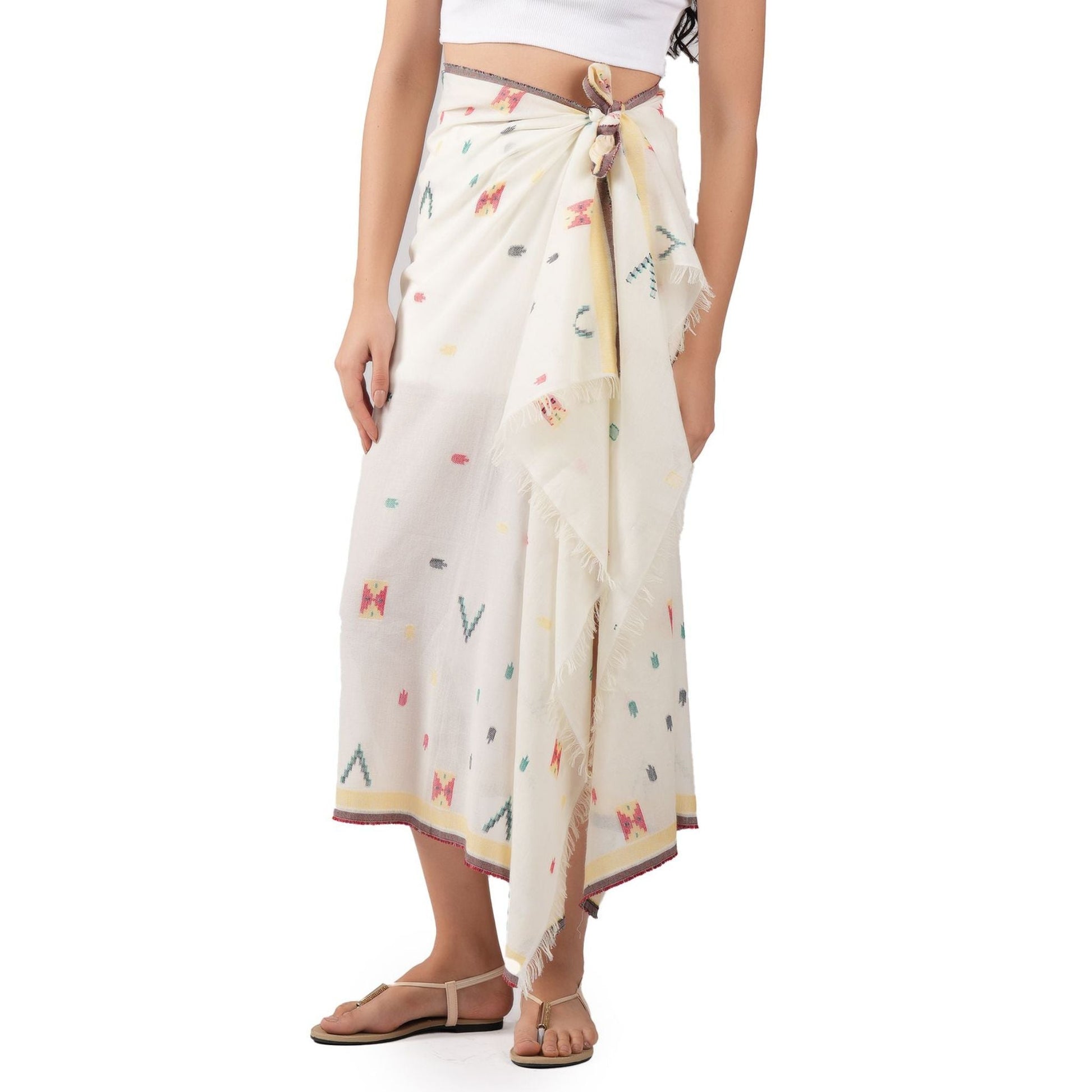 Pixel Woven Cotton Scarf - Ivory