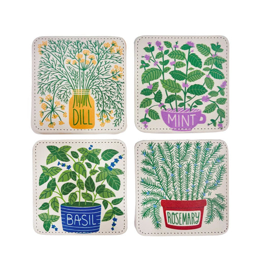 Homegrown Herbs Coasters, Set of 4