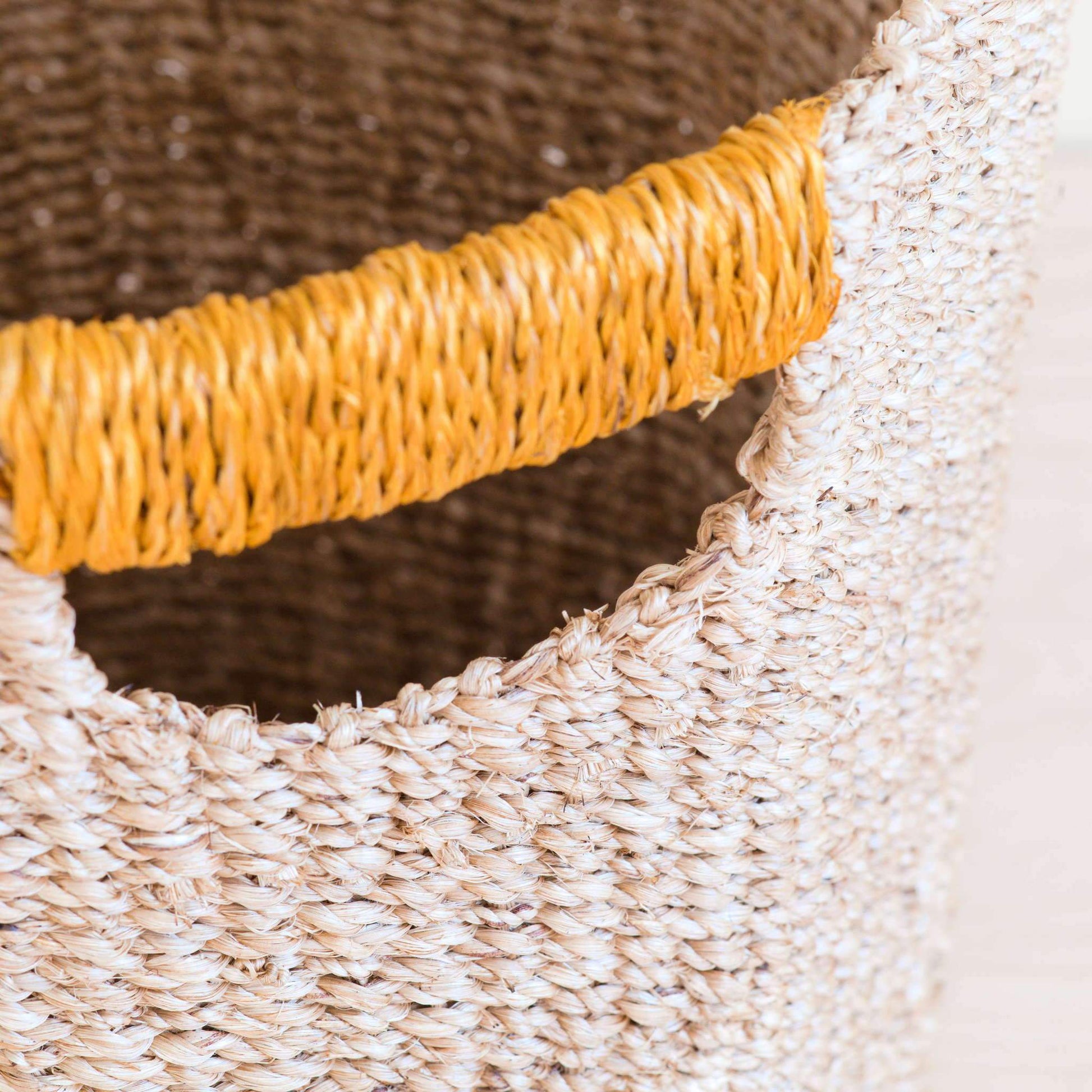 Natural Octagon Basket with Mustard Handle