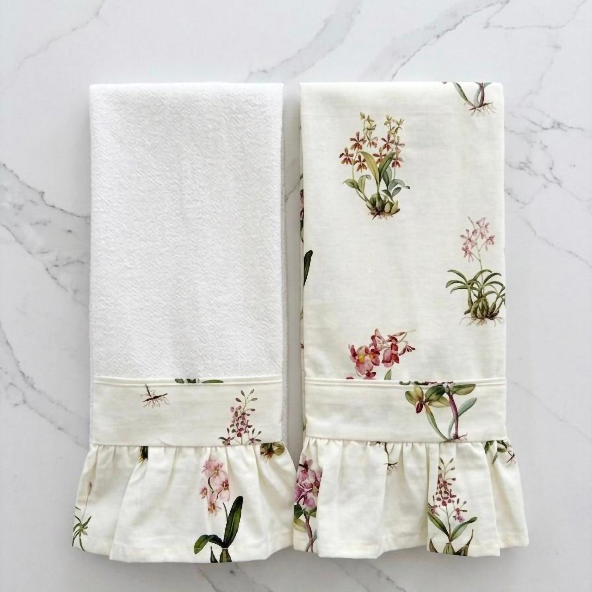 Botanical Orchid Ruffled Kitchen Towels (Set of 2)