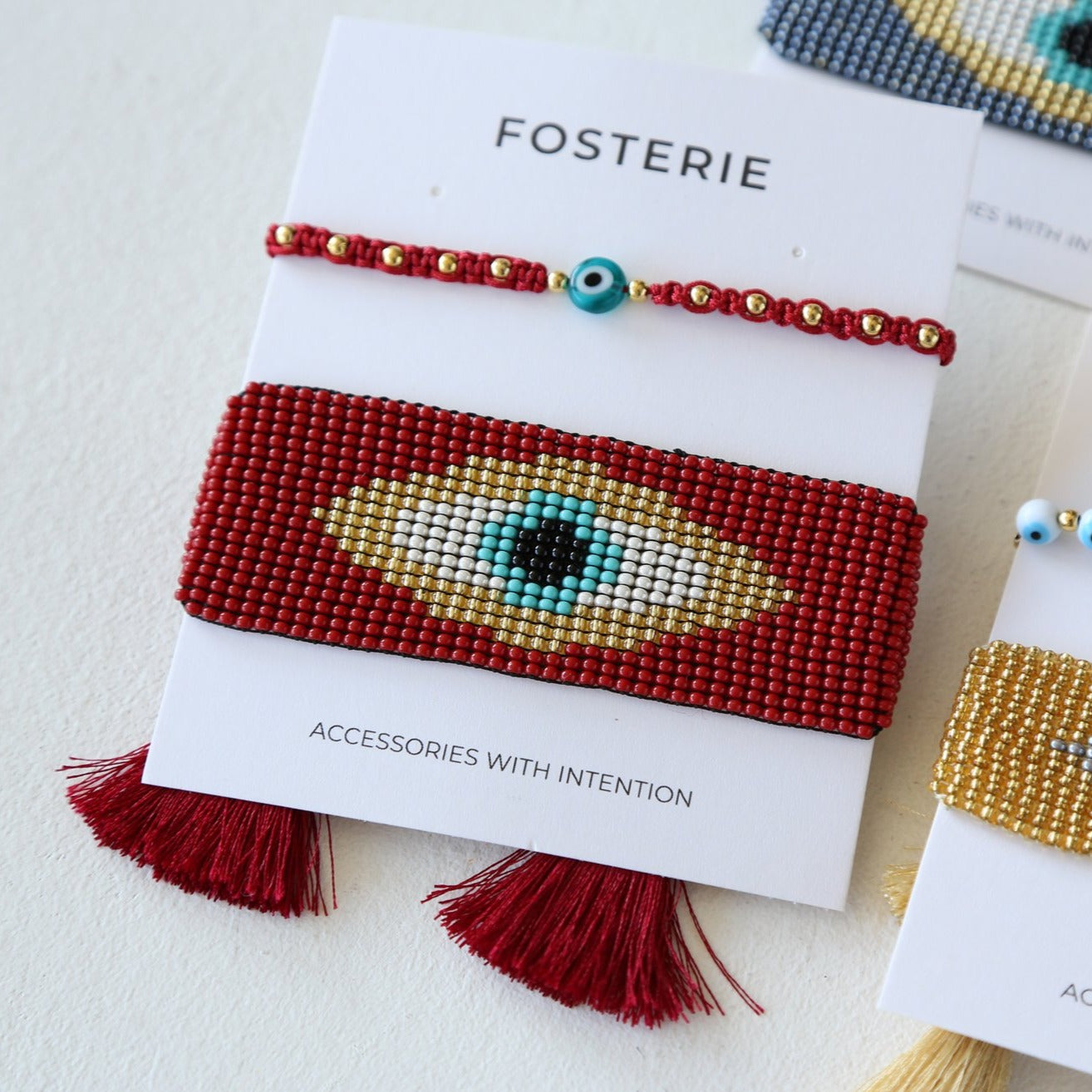 Evil Eye Tassel Bracelet Set Red