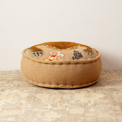 Floor Pouf with Tiger Print Embroidery