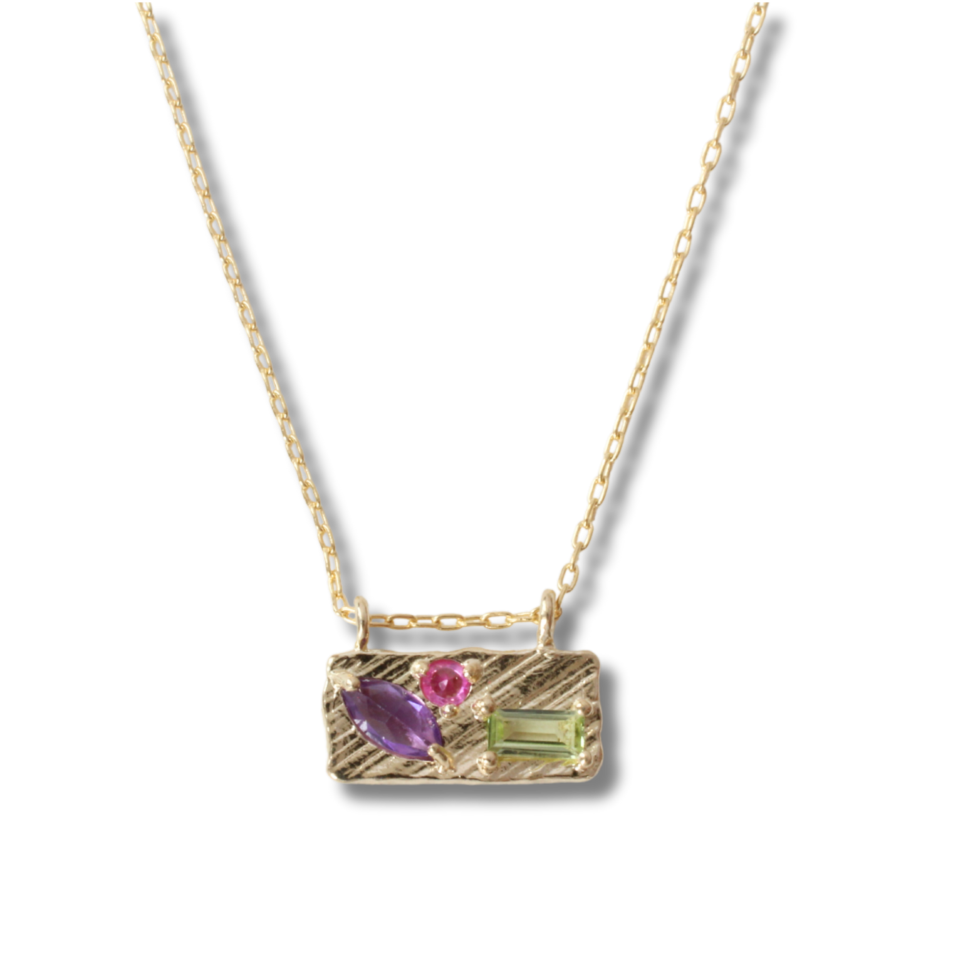 14K Yellow gold violet garden small collage necklace