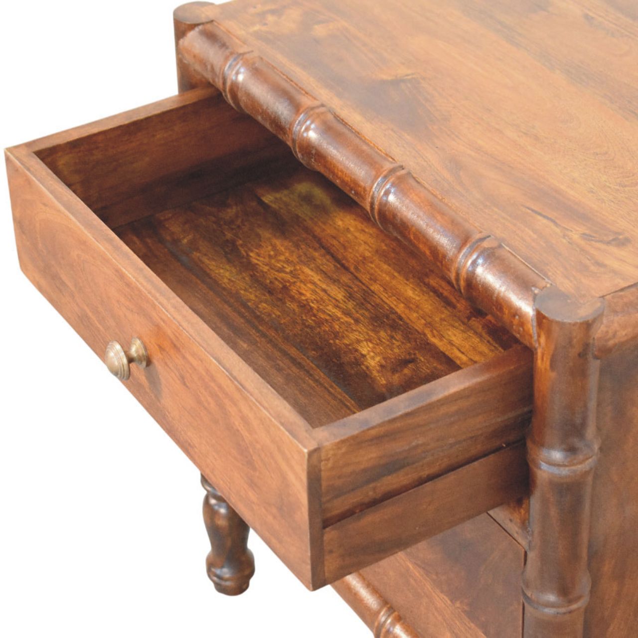 Solid Wood Bamboo Framed Bedside Table 2 Drawers Brown