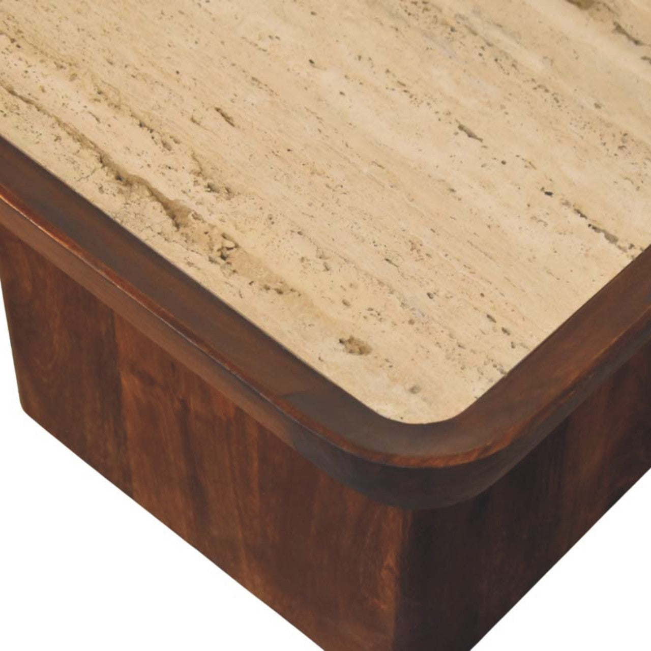 Solid Wood Travertine Top Tray Coffee Table