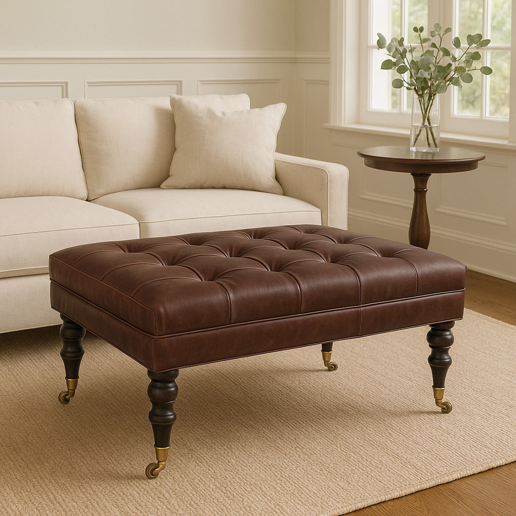 Buffalo Brown Leather Ottoman