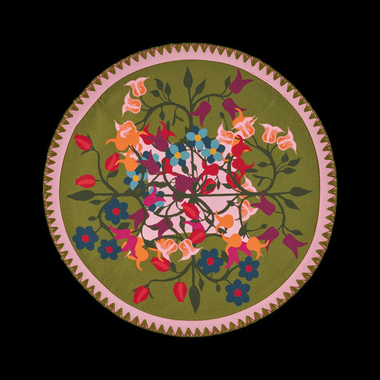 6 Round Placemats Blumen Green