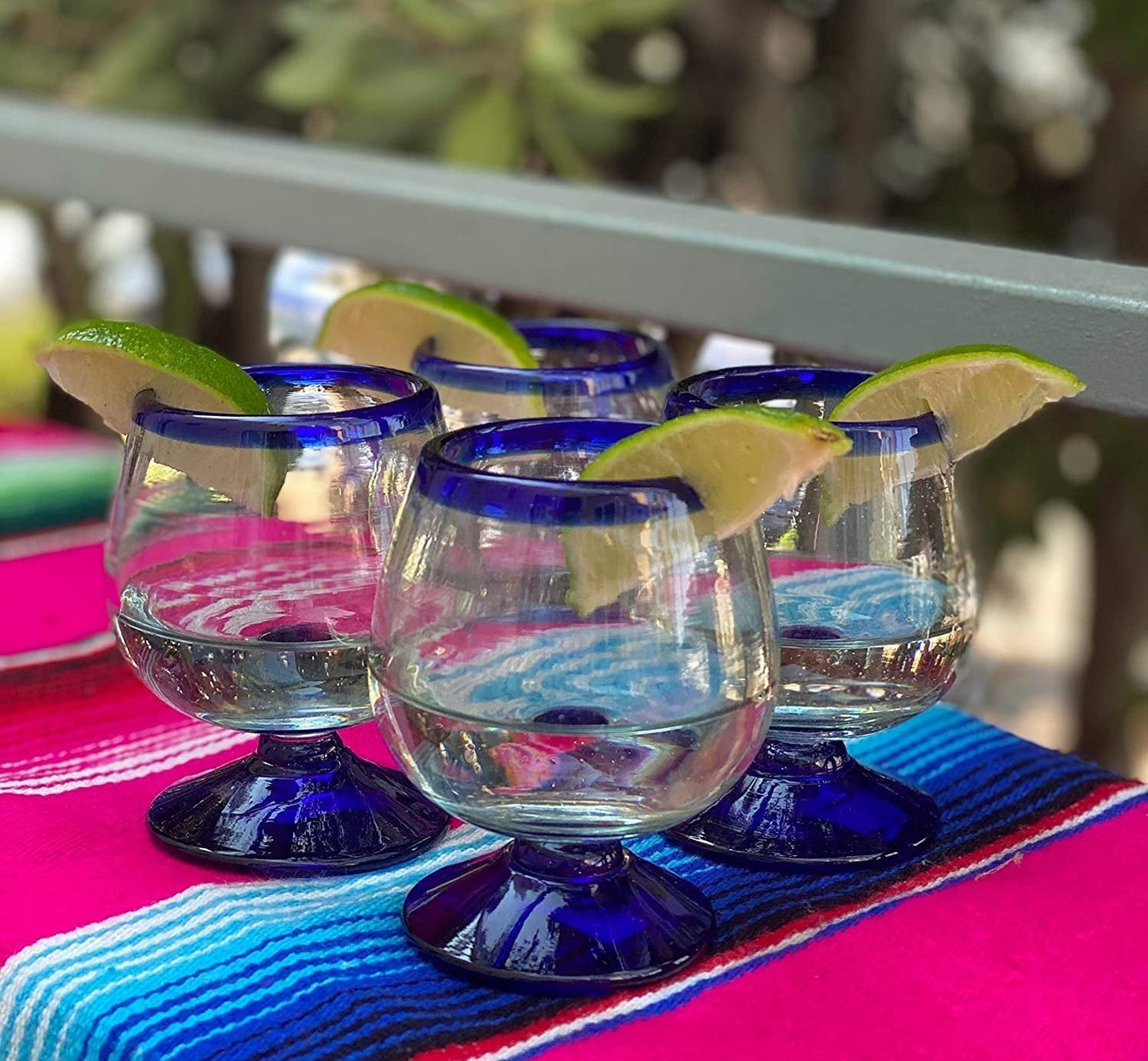 Cobalt Blue Rim Cognac Snifter Tequila Glasses - Set of 4