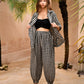 Vanessa Linen Gingham Balloon Pants in Black