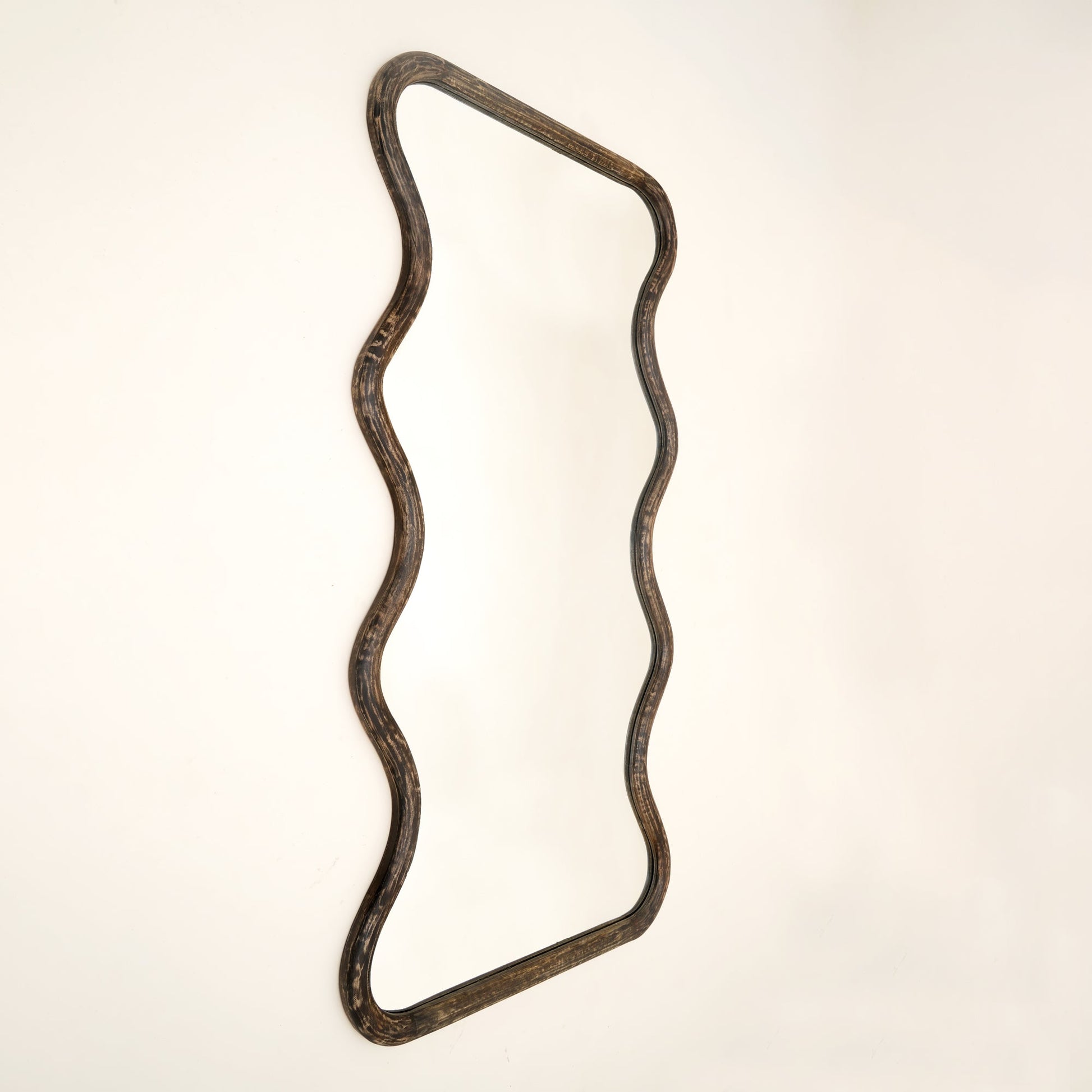 Wavy Full-Length Wall Mirror with Mango Wood Frame, 36x72"