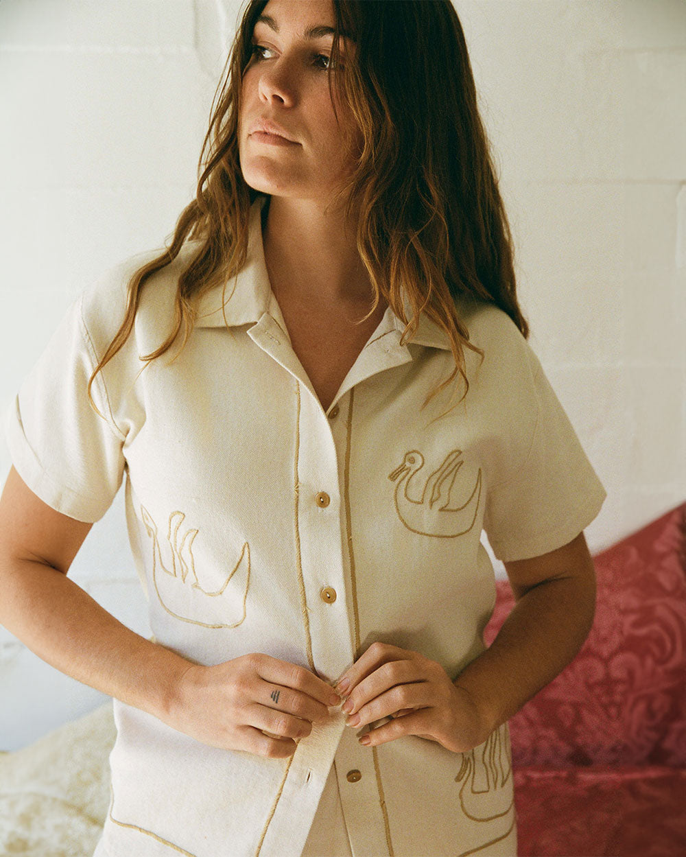 Tres Patos | Hand-Embroidered Cotton Cabana Duck Shirt