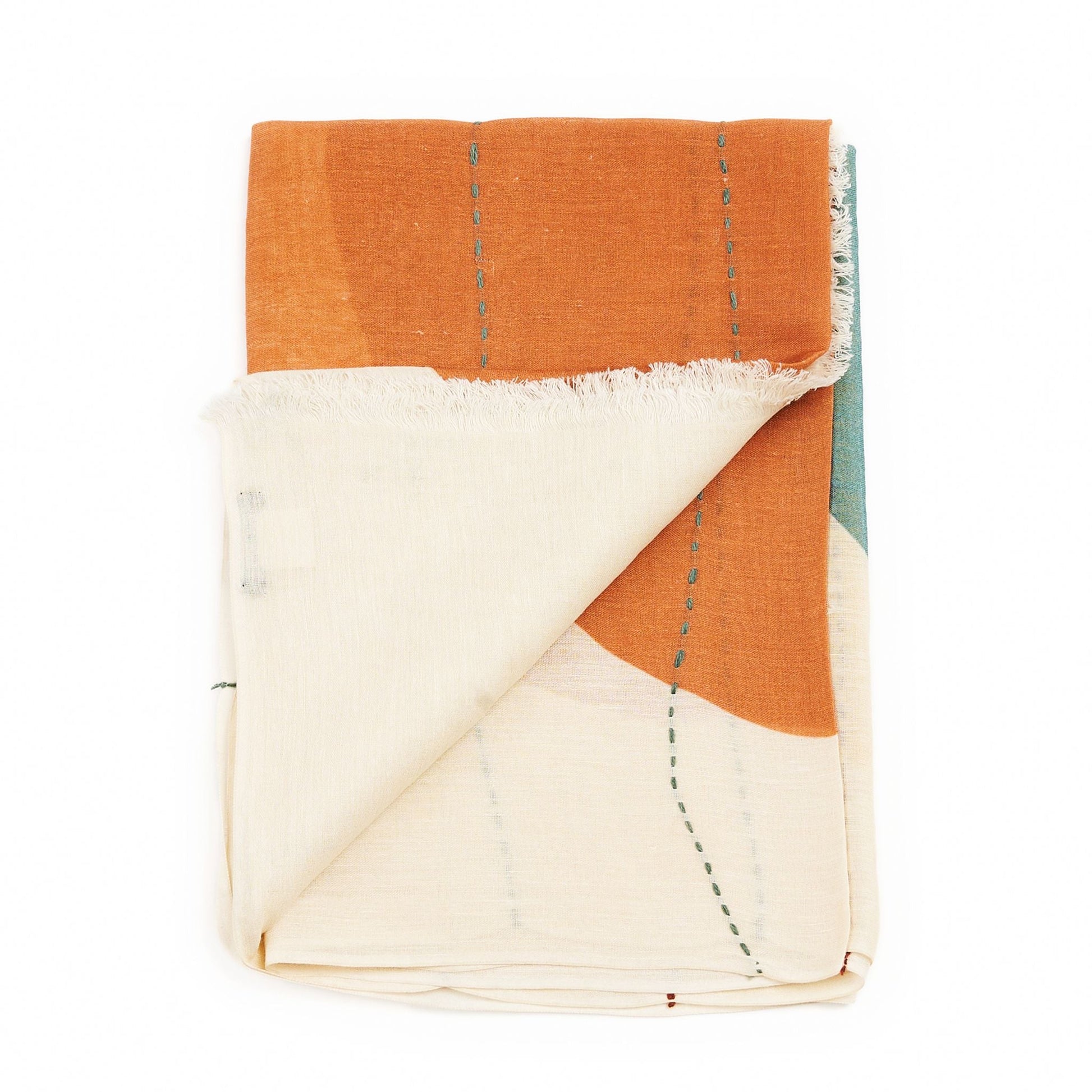 Cirq Moon Off White Multi Color Circle Pattern Hand Embroidered  Linen Silk Handloom Scarf