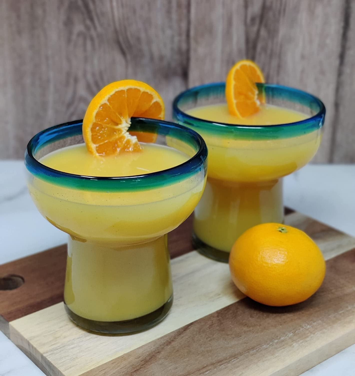 S/4 Stemless Aqua Rim Margarita Glasses