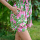 Aubrey Floral Wrap Top and Shorts Travel Matching Set in Pink Garden