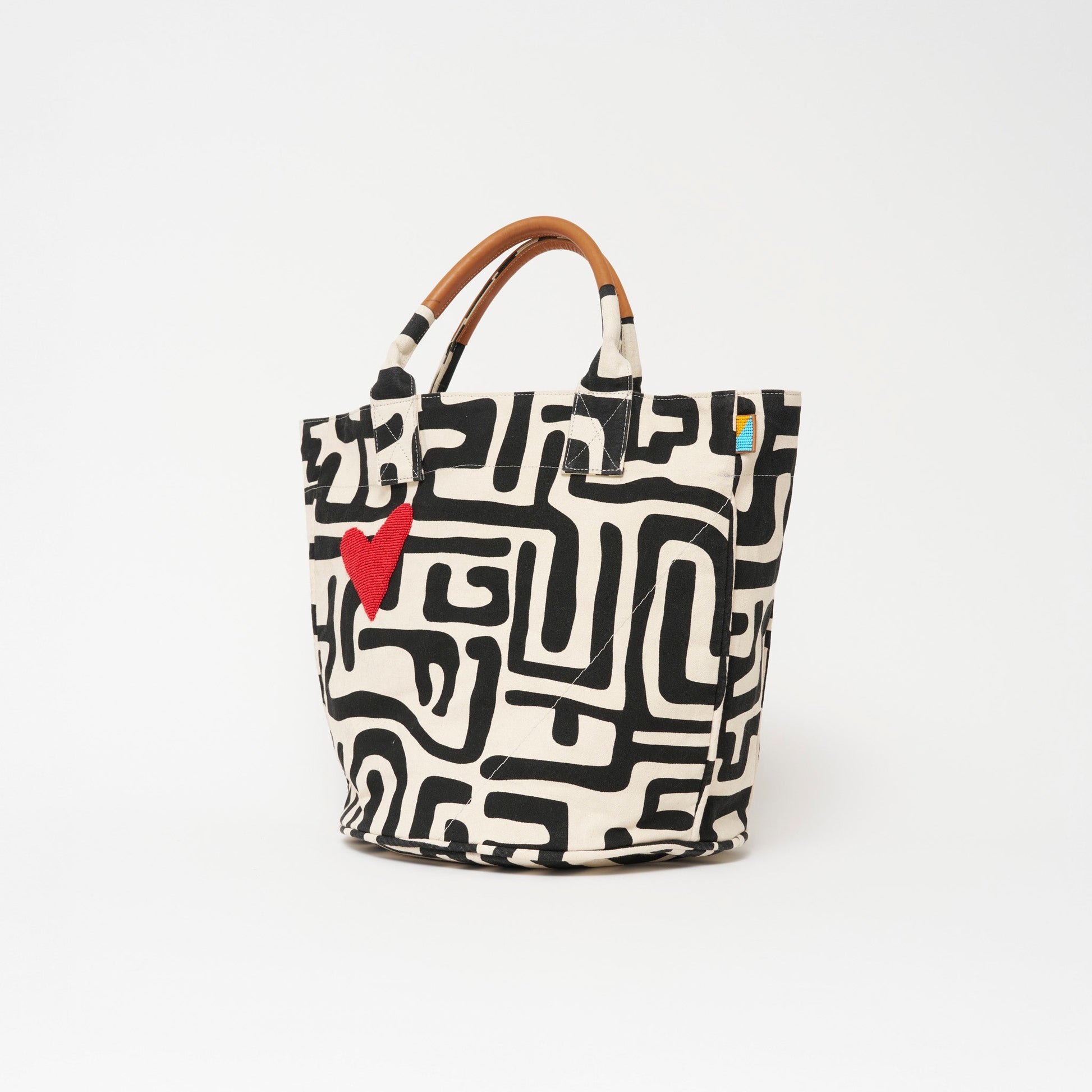 Weekender Bag - Black Kuba with Red Beaded Heart